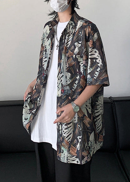 Pan Mens Shirts Stylish Collar Pockets Half Peter Cotton Print