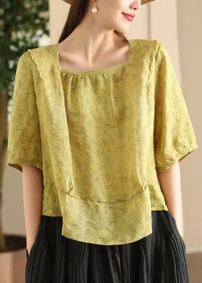 Pink Sides Square On Blouses Print Linen Wear Both Stylish Collar