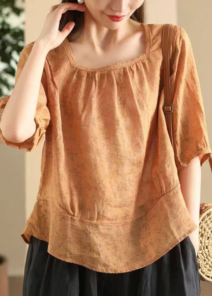 Pink Sides Square On Blouses Print Linen Wear Both Stylish Collar