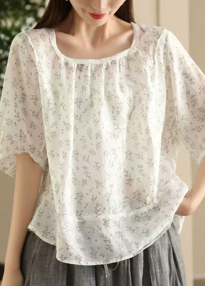 Pink Sides Square On Blouses Print Linen Wear Both Stylish Collar