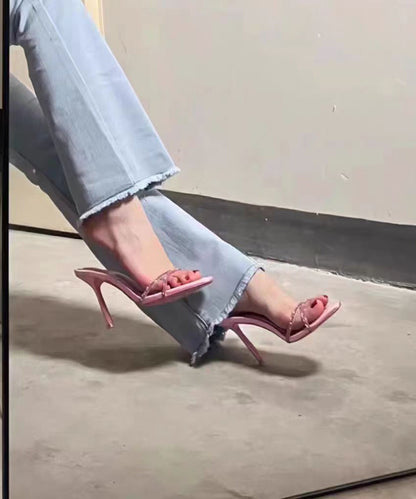 Stiletto Peep Splicing Sandals Pink Toe Zircon Stylish Slide
