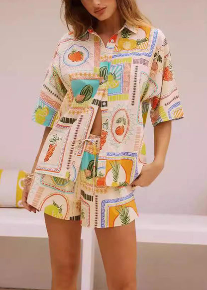 Shirts Shorts Stylish Button Print Two Set Pieces Summer And