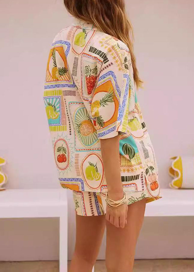 Shirts Shorts Stylish Button Print Two Set Pieces Summer And