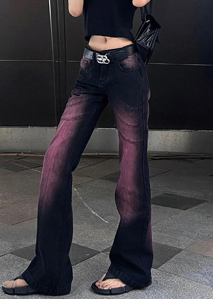 Stylish Purple Tie Dye High Waist Denim Flare Bottoms Fall WP059