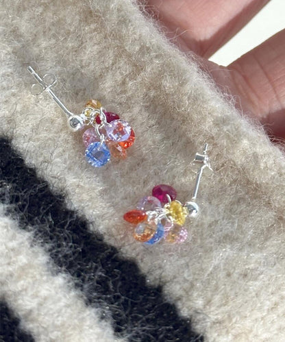 Crystal Beads Alloy Earrings Rainbow Stylish Grape Drop