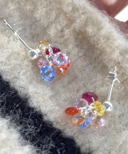 Crystal Beads Alloy Earrings Rainbow Stylish Grape Drop