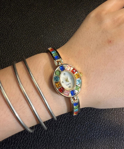 Alloy Rainbow Gem Zircon Watches Stone Stylish
