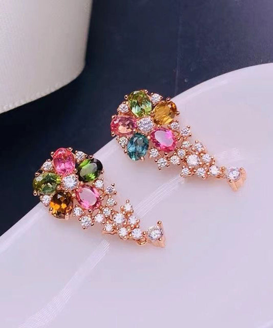 Stylish Rainbow Sterling Silver Overgild Crystal Zircon Stud Earrings KX1013