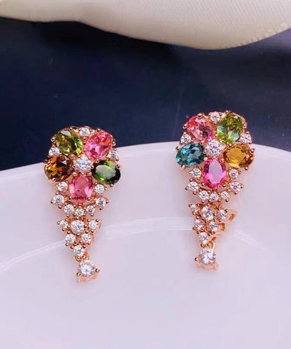 Stylish Rainbow Sterling Silver Overgild Crystal Zircon Stud Earrings KX1013