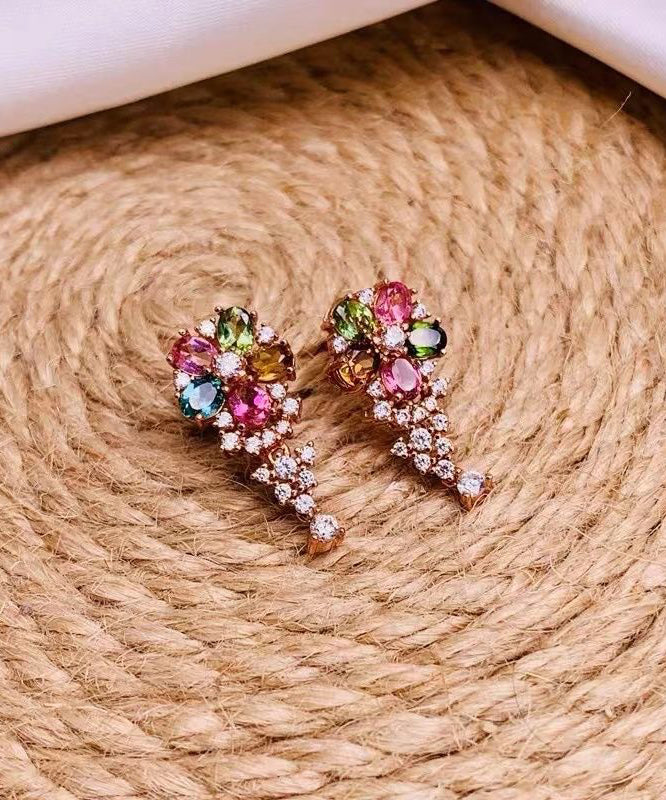 Stylish Rainbow Sterling Silver Overgild Crystal Zircon Stud Earrings KX1013