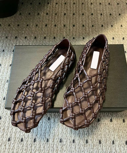 Stylish Walking Sandals Hollow Cowhide Splicing Red Out Leather