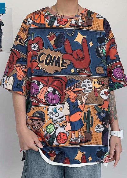 O T Stylish Red Men Neck Print Half Cotton Sleeve Shirts