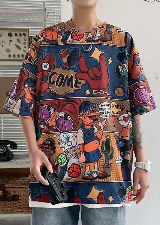 O T Stylish Red Men Neck Print Half Cotton Sleeve Shirts