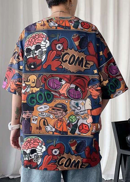 O T Stylish Red Men Neck Print Half Cotton Sleeve Shirts