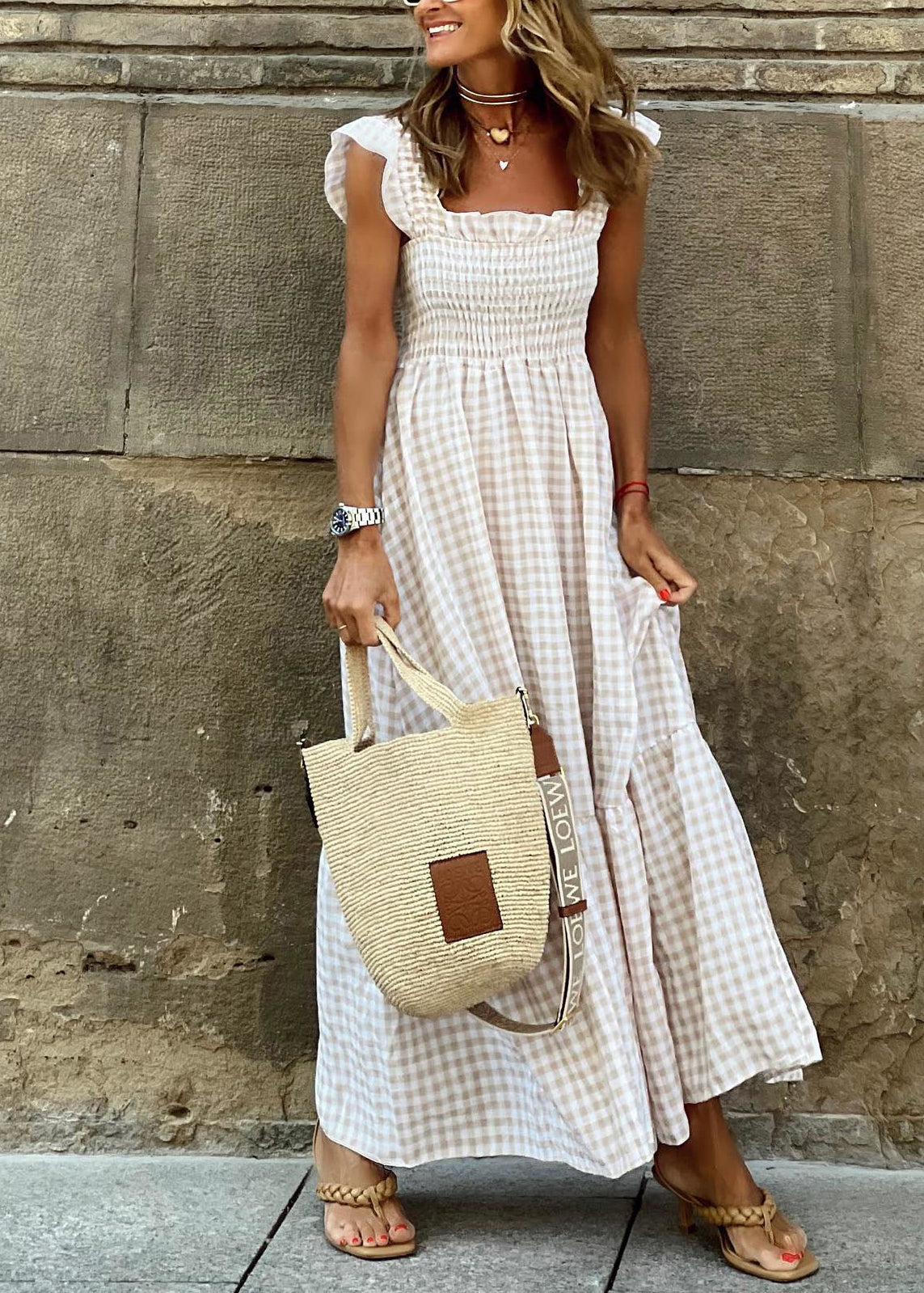 Stylish Red Plaid Cotton Robe Dresses Sleeveless TL007