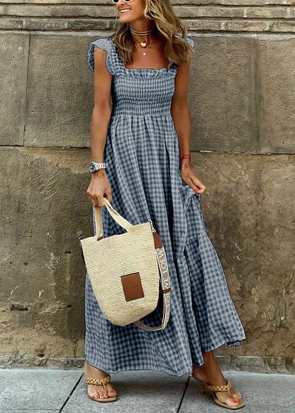 Stylish Red Plaid Cotton Robe Dresses Sleeveless TL007