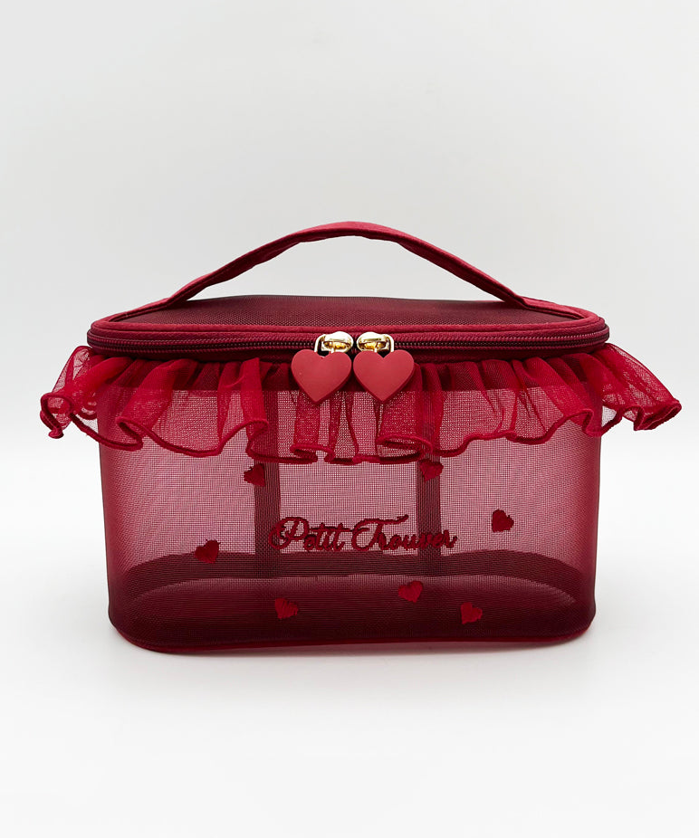 Red Stylish Ruffled Embroideried Handbag Tote Tulle