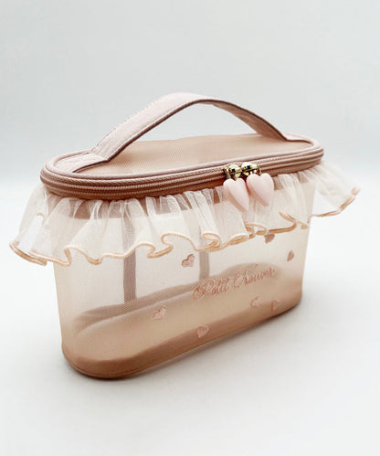 Red Stylish Ruffled Embroideried Handbag Tote Tulle