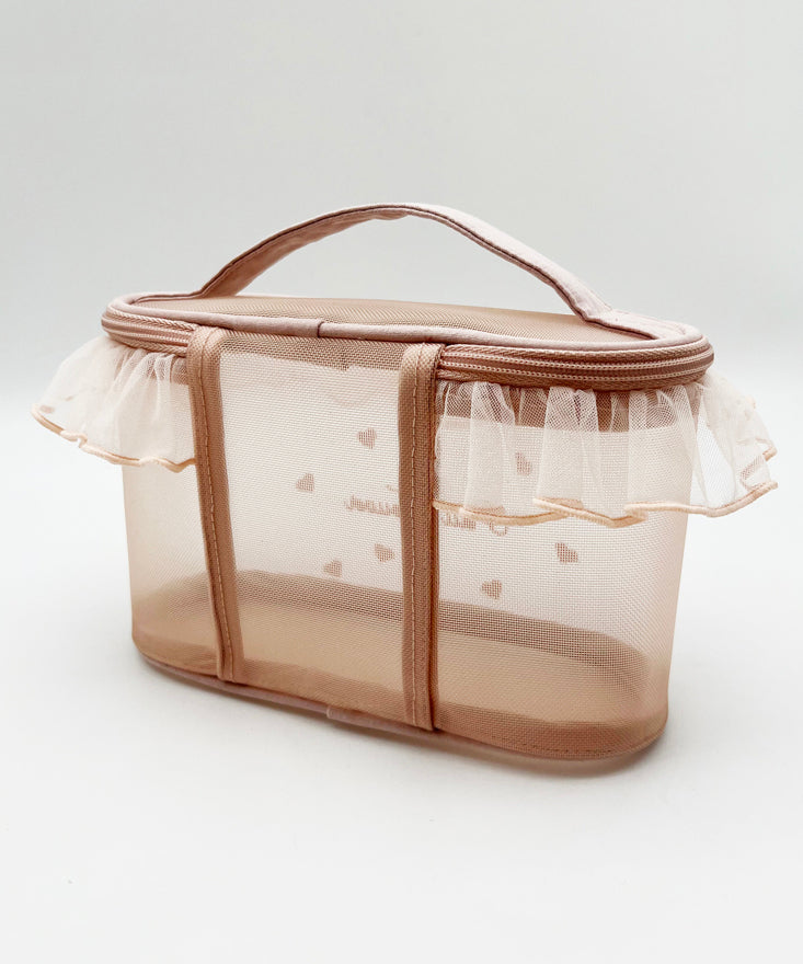 Red Stylish Ruffled Embroideried Handbag Tote Tulle