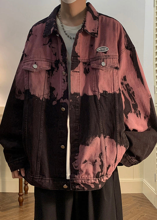 Red Fall Mens Rubber Tie Pockets Denim Dye Stylish Coats