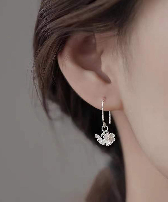 Floral Earrings Silk Stylish Silver Hoop Acrylic Sterling