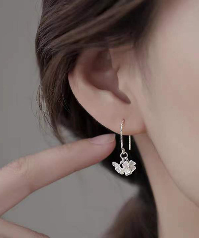 Floral Earrings Silk Stylish Silver Hoop Acrylic Sterling