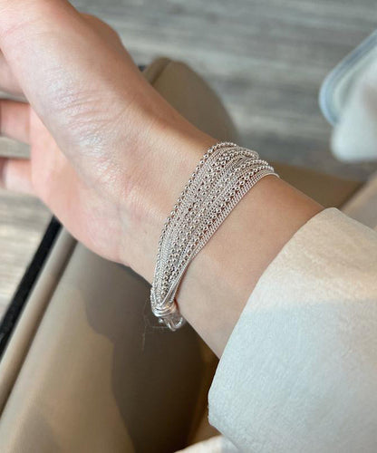 Two-Piece Stylish Silver Set Chain Bracelet Silk Sterling