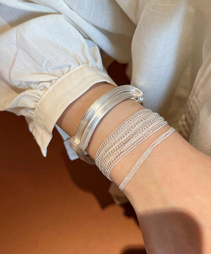 Two-Piece Stylish Silver Set Chain Bracelet Silk Sterling