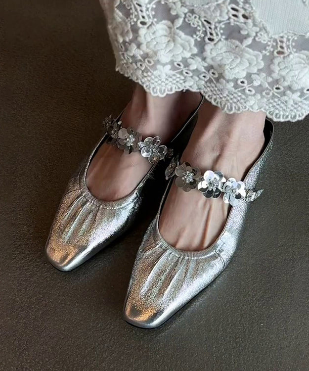 Slide Stylish Silver Leather Sandals Faux Splicing