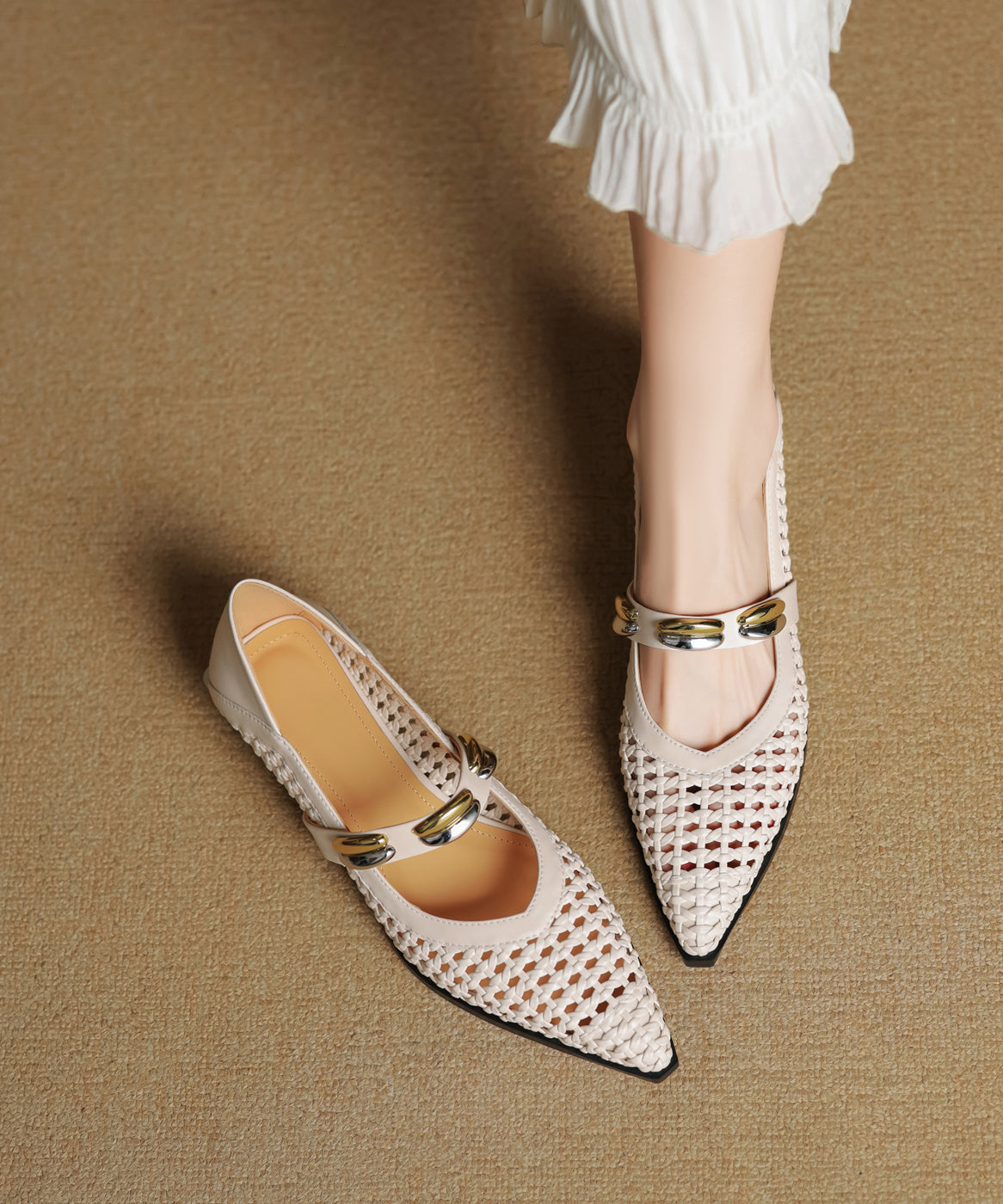 Stylish Cowhide Shoes Silver Hollow Out Splicing Flat Leather