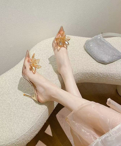 Pointed Stylish Silver Stiletto Splicing Crystal Sandals Toe