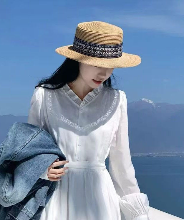 Khaki Cloche Woven Straw Hat Versatile Stylish