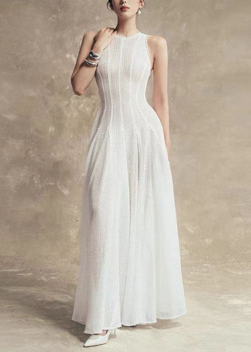 Solid Out Dress Party Hollow Lace Stylish White Sleeveless