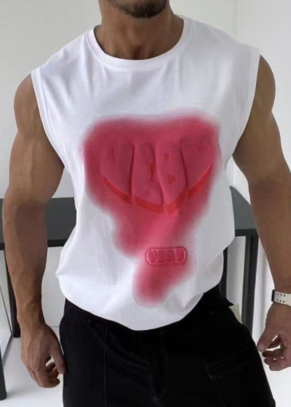 Tank White Men Cotton O Neck Stylish Print Love Summer