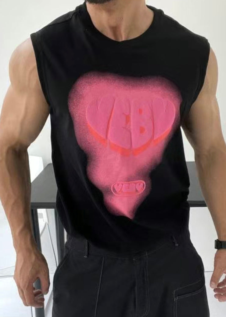 Tank White Men Cotton O Neck Stylish Print Love Summer