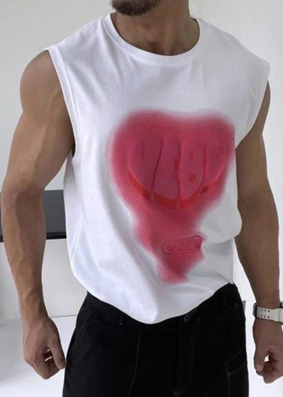 Tank White Men Cotton O Neck Stylish Print Love Summer