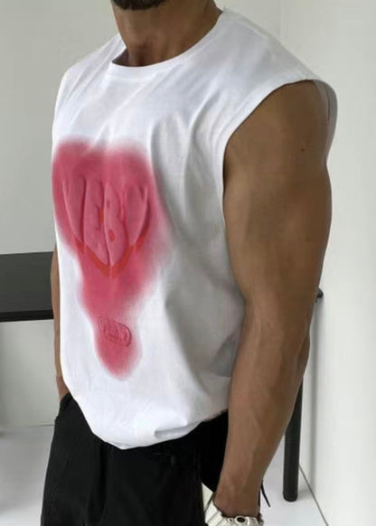 Tank White Men Cotton O Neck Stylish Print Love Summer