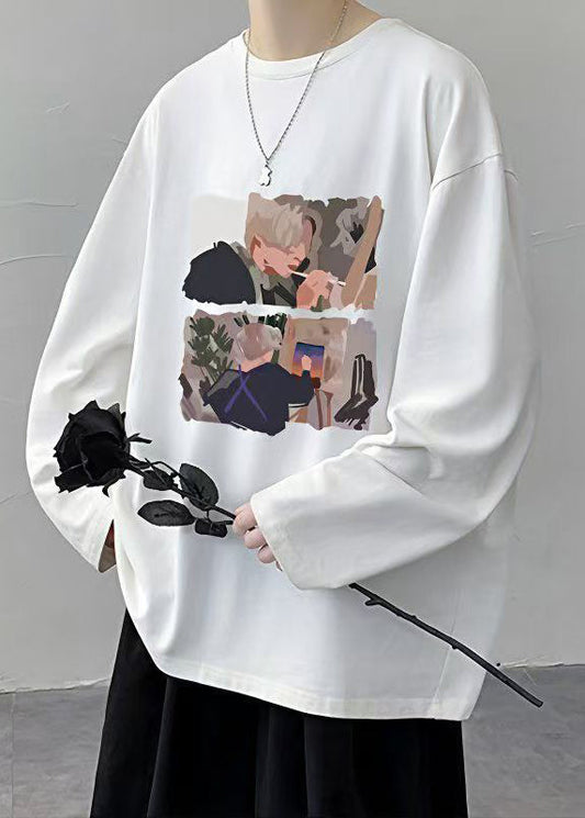 Stylish O Shirts T Neck Print White Spring Mens Cotton