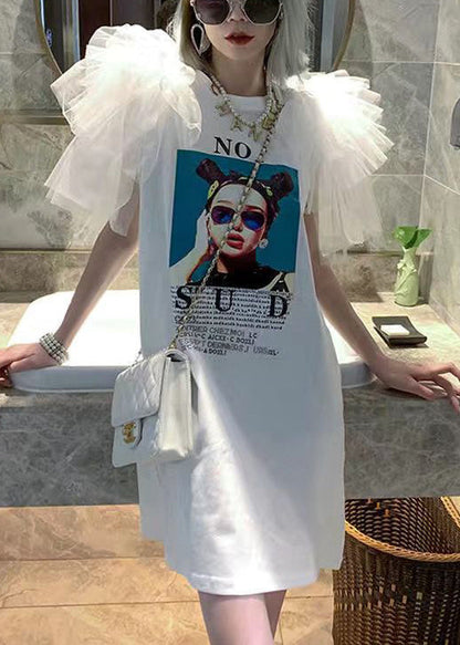 Stylish T Original Shirt Print Cotton Patchwork Design White