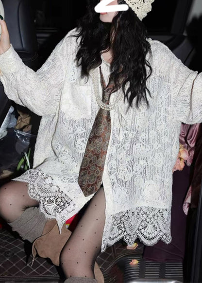 Stylish White Oversized Patchwork Lace Top Spring YK026