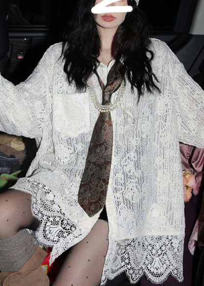 Stylish White Oversized Patchwork Lace Top Spring YK026