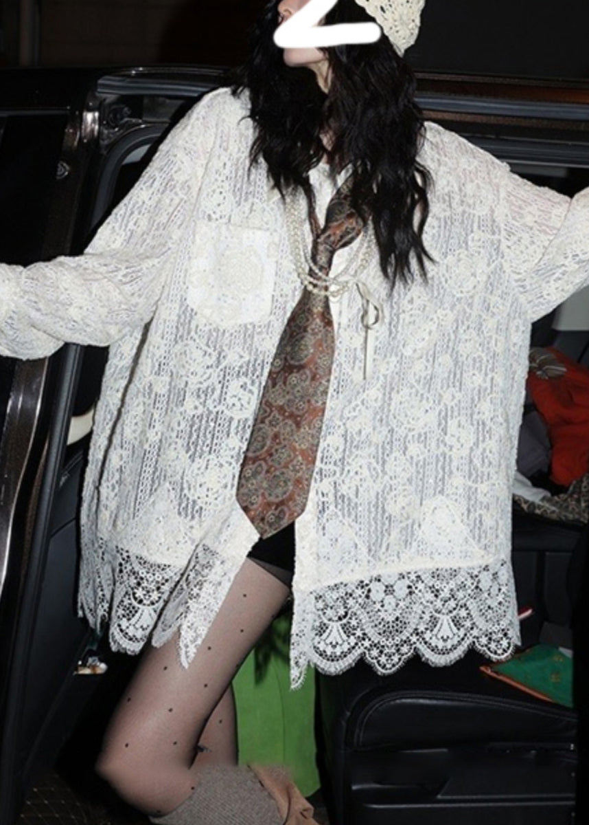 Stylish White Oversized Patchwork Lace Top Spring YK026