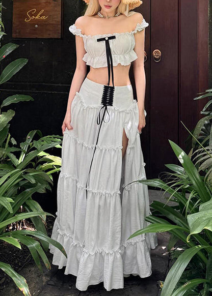 Set Ruffled Cotton Summer Patchwork White Pieces Stylish Two