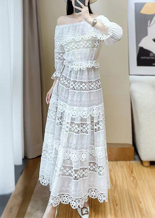 White Out Neck Two Butterfly Set Pieces Stylish Slash Lace Hollow