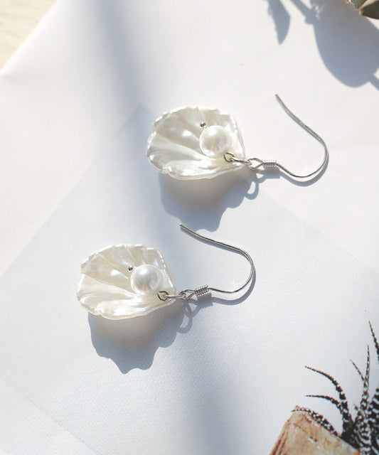 Drop Pearl Sterling Shell Earrings Stylish White Silver