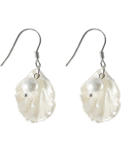 Drop Pearl Sterling Shell Earrings Stylish White Silver