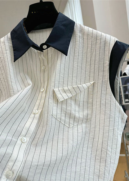 Striped Cotton Beach White Patchwork Stylish Vest Sleeveless