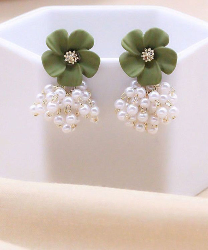 Floral Drop Alloy Yellow Earrings Stylish Pearl Tassel