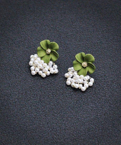 Floral Drop Alloy Yellow Earrings Stylish Pearl Tassel