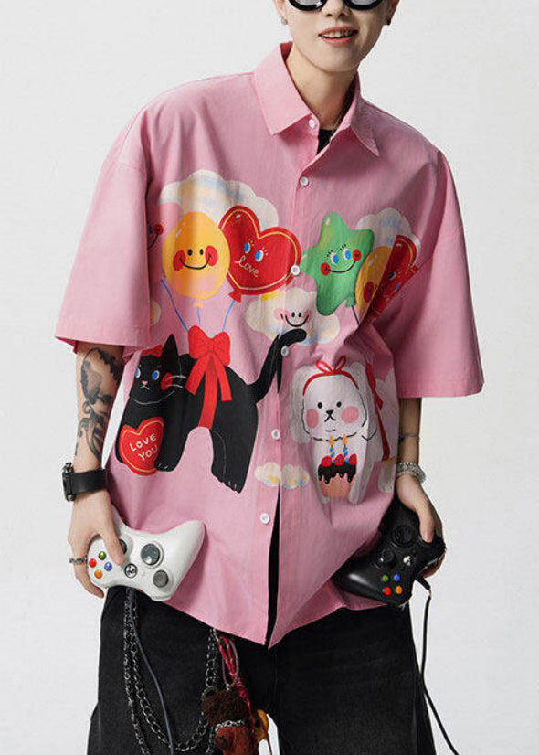 Mens Button Stylish Yellow Collar Shirts Cotton Peter Pan Print